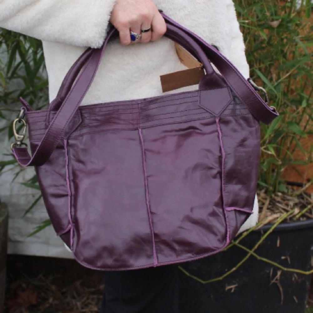 Handmade in England Purple Leather Tote Bag